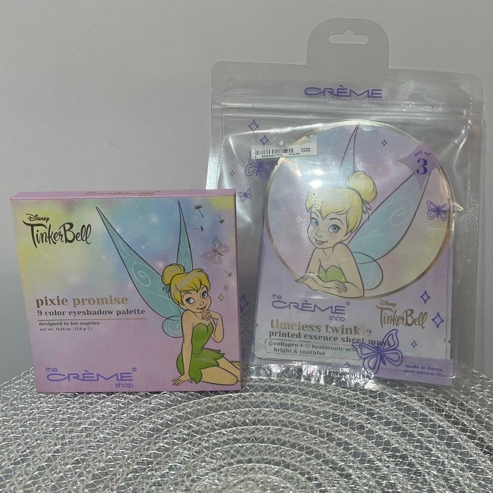 The crème Shop Disney Tinker Bell Eye Shadow Palette and Face Mask NWT